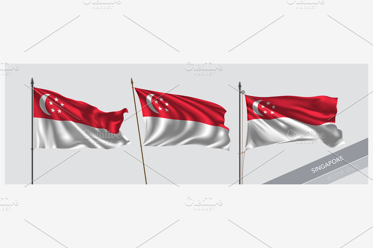 Set of Singapore waving flag vector in Illustrations - product preview 8