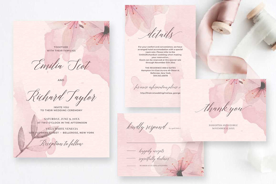 Dusty pink powder Wedding set in Wedding Templates - product preview 8
