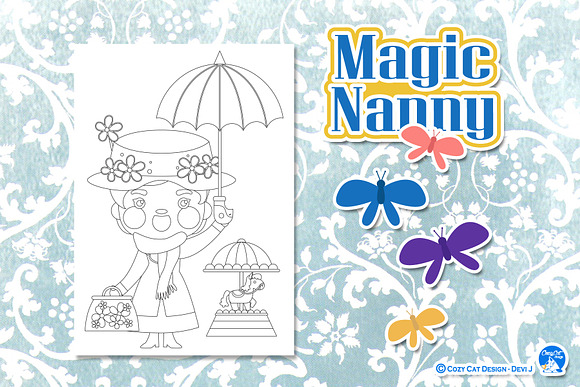 Magic Nanny Coloring Pages in Illustrations - product preview 3