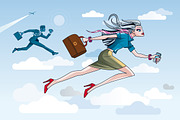 Businesswoman Running Through Clouds