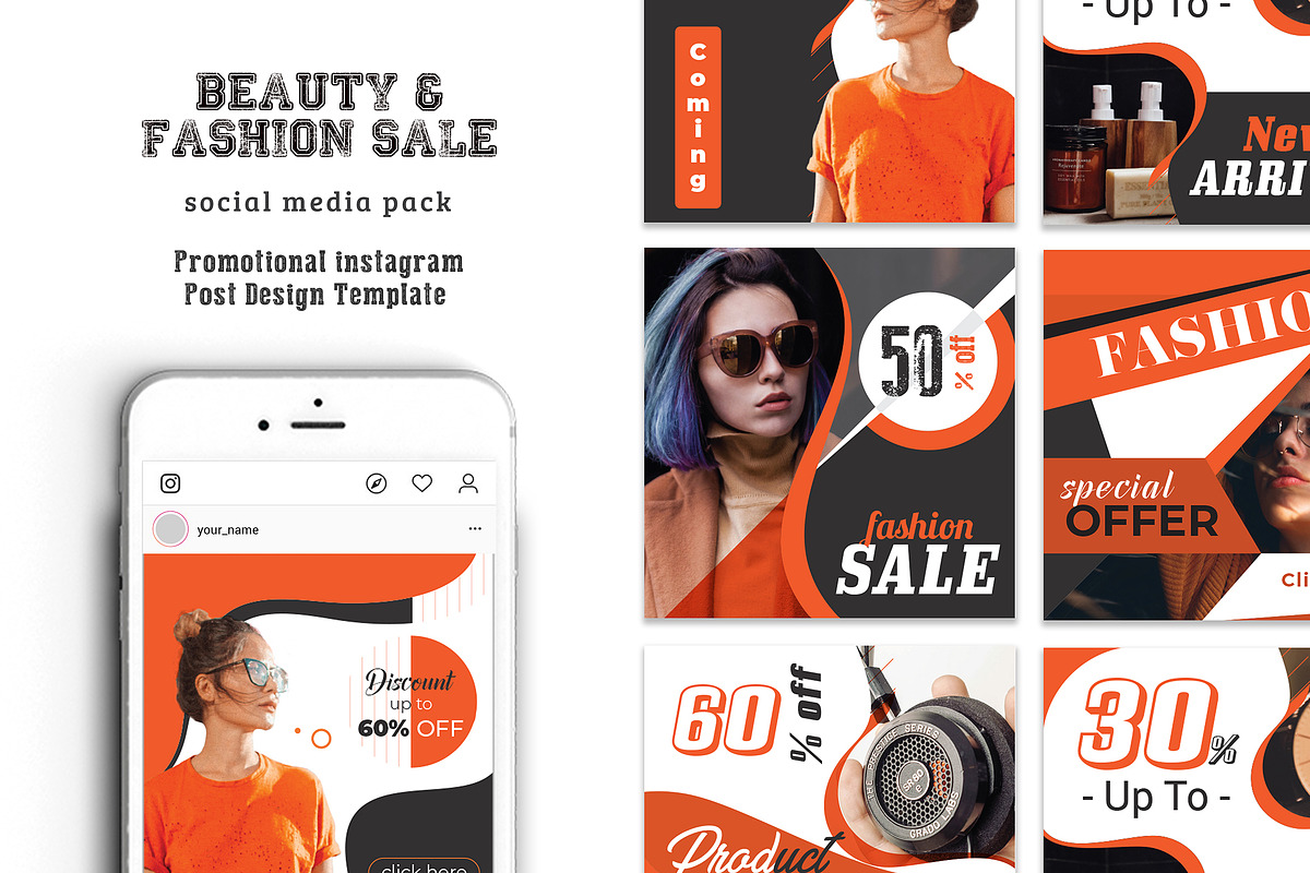 Orange and Black Social Media Pack in Instagram Templates - product preview 8