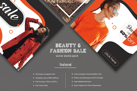 Orange and Black Social Media Pack in Instagram Templates - product preview 1