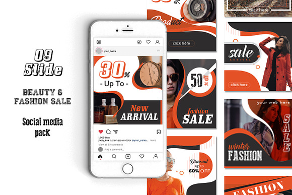 Orange and Black Social Media Pack in Instagram Templates - product preview 3