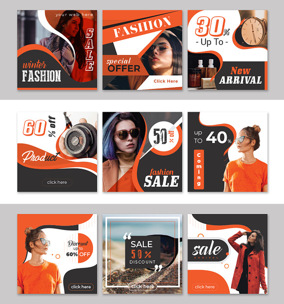 Orange and Black Social Media Pack in Instagram Templates - product preview 4