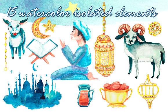 Ramadan watercolor clipart in Illustrations - product preview 1
