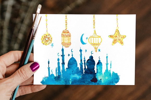Ramadan watercolor clipart in Illustrations - product preview 3