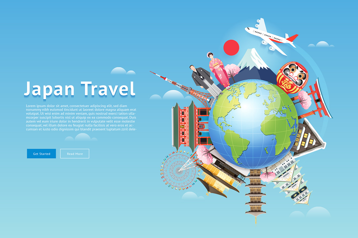 Japan Travel Banner Background in Illustrations - product preview 8