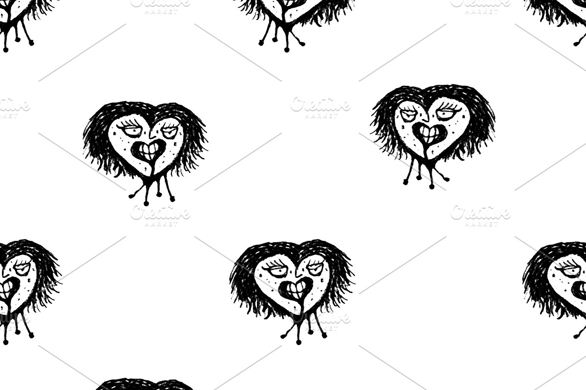 Infected Heart Black and White Motif in Patterns - product preview 8