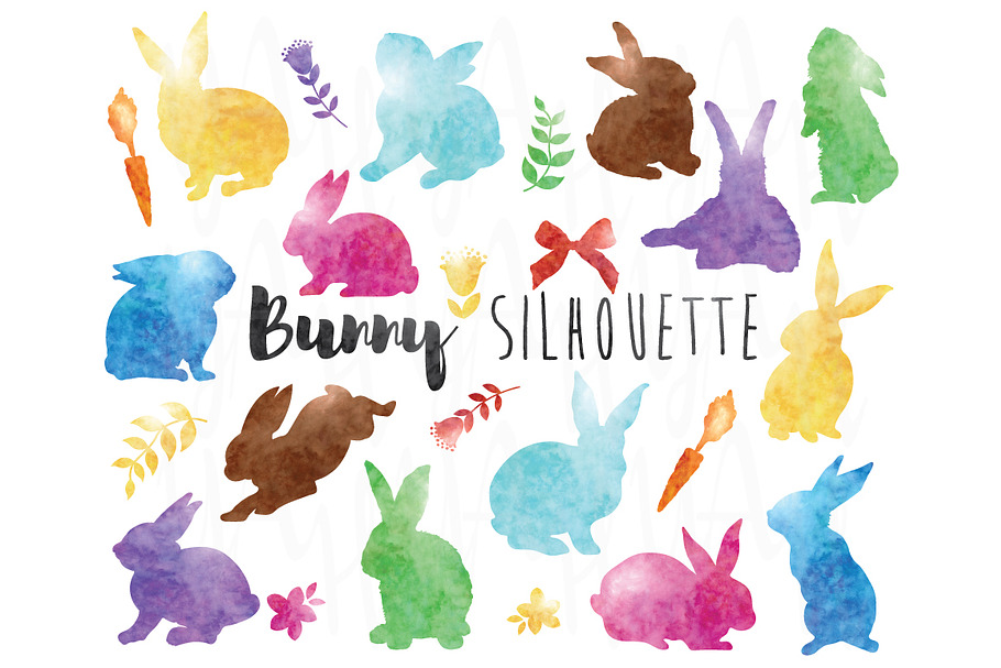 Watercolor Bunny Silhouette