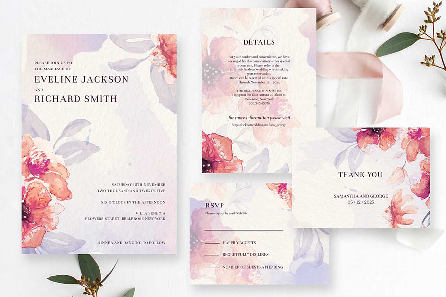 Soft pink wild floral Wedding invite