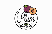 Plum fruit logo. Round linear logo.