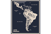 Map Latin America. Poster map of