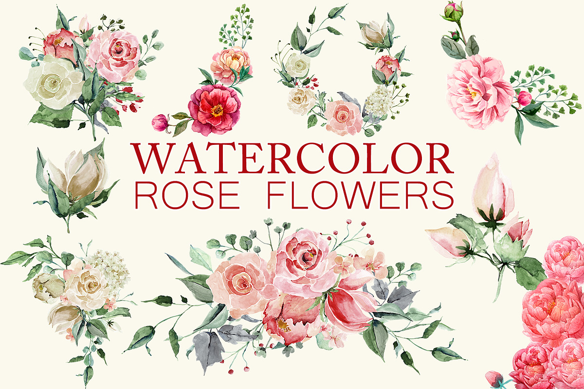 Watercolor handpainted rose clipart in Objects - product preview 8
