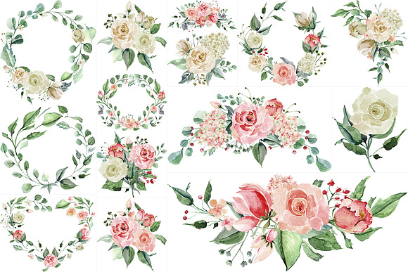 Watercolor handpainted rose clipart in Objects - product preview 2
