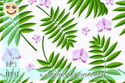 Purple orchid green palm branch
