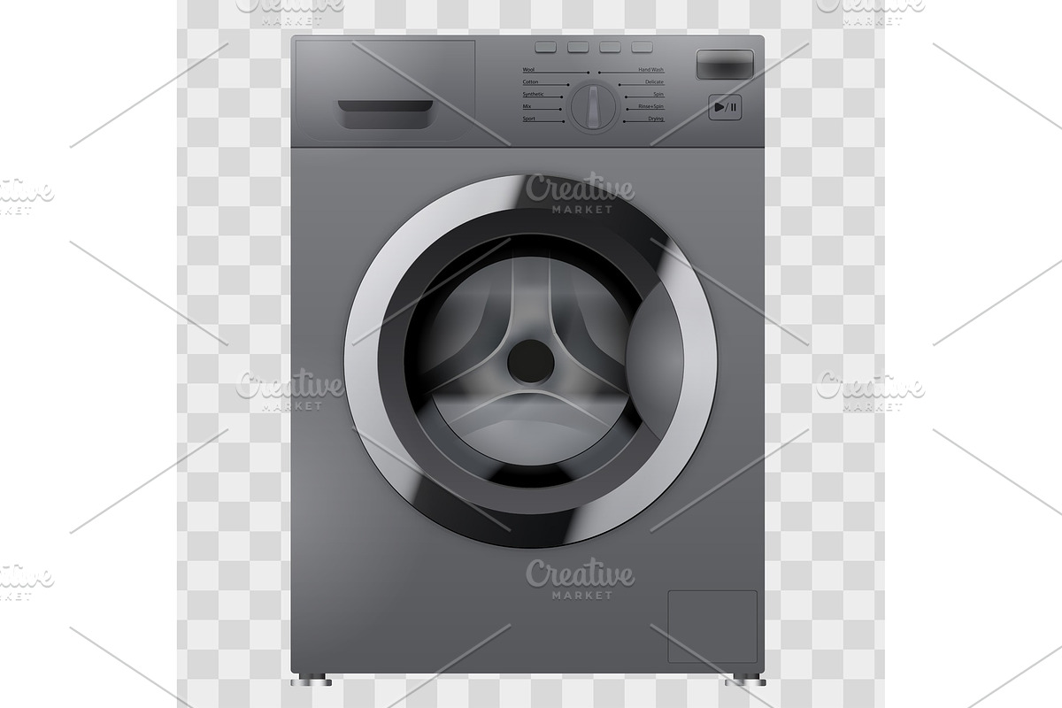Modern Silver Washing machine in Illustrations - product preview 8