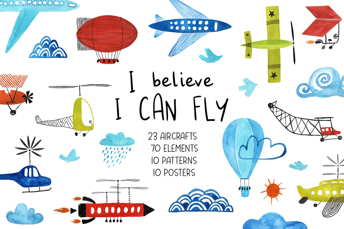 I Believe I Can Fly. Gouache Set. in Graphics - product preview 8