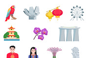Singapore tourists symbols set
