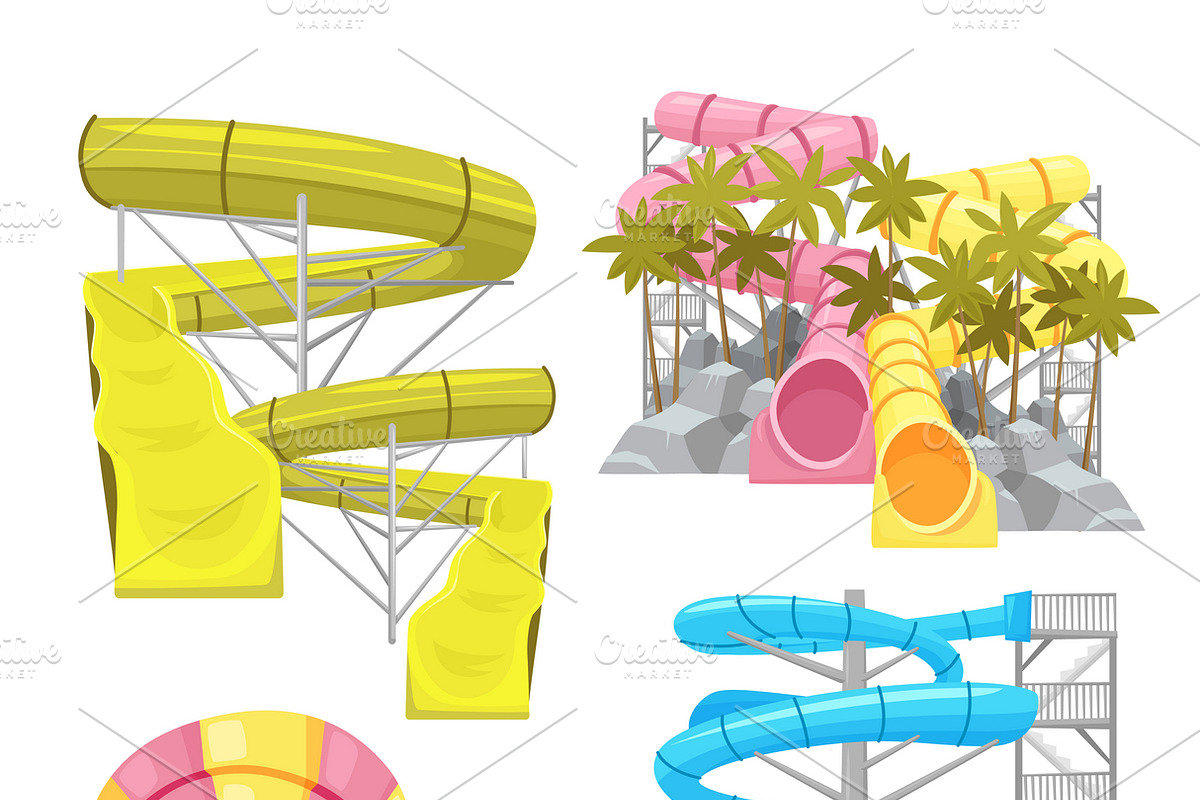 Images set of aquapark equipments in Icons - product preview 8