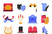 Colorful flat theatre icons set
