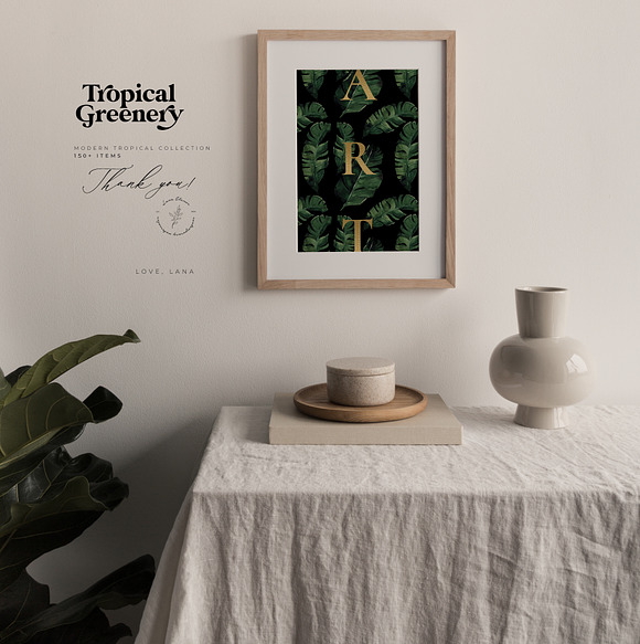 TROPICAL GREENERY green & gold leaf in Illustrations - product preview 6