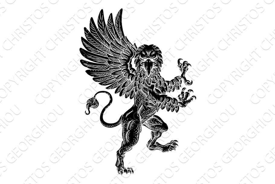 Griffin Rampant Gryphon Coat Of Arms in Illustrations - product preview 8