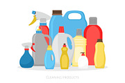 Cleaning products bottles. Isolated