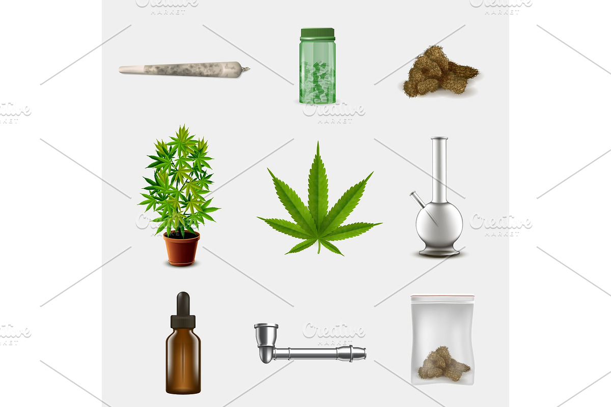 Medical marijuana objects set in Illustrations - product preview 8