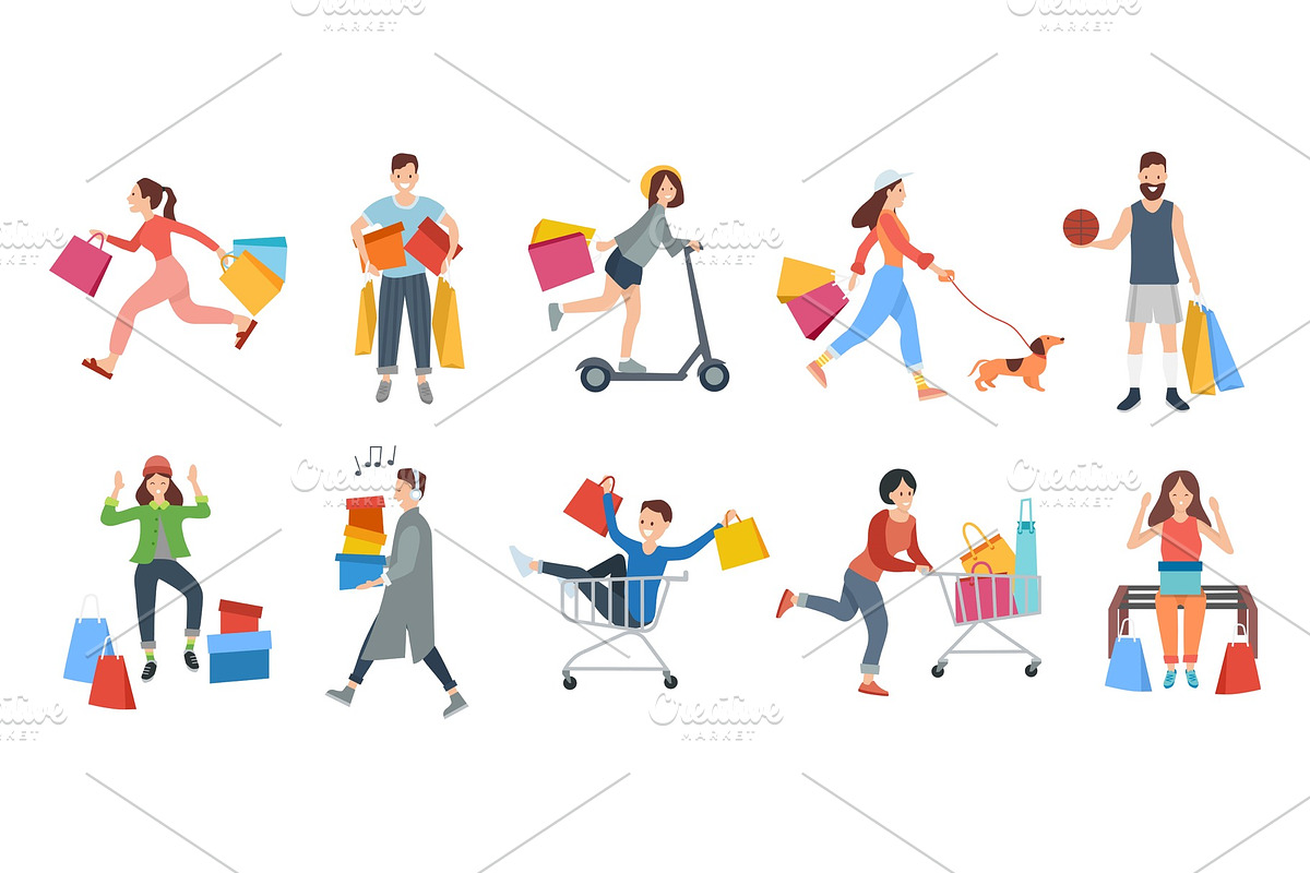 Shopping People Man and Woman in Illustrations - product preview 8