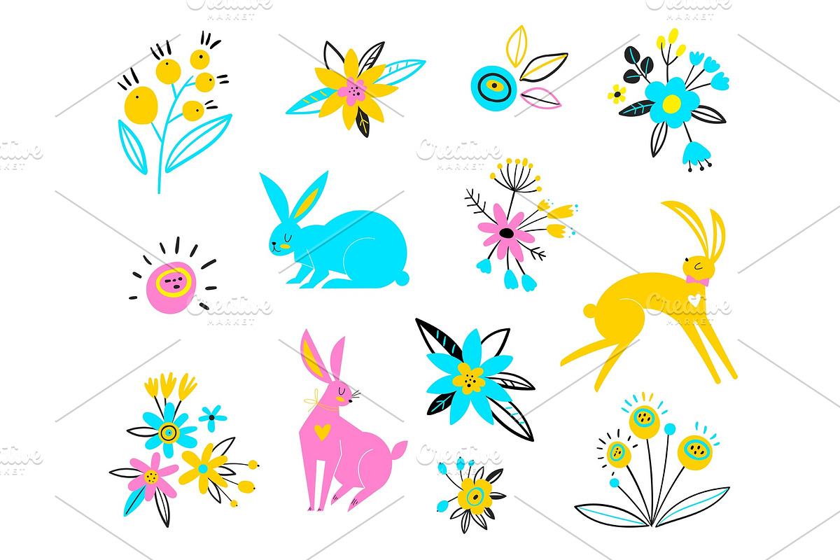 Vector hares on a white background in Illustrations - product preview 8