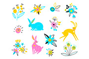 Vector hares on a white background