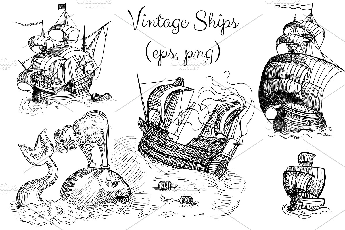Old Ships, Sketches (EPS, PNG) in Illustrations - product preview 8