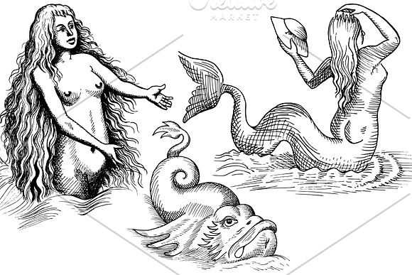 Triton, mermeids and other creatures in Illustrations - product preview 2