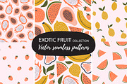 Exotic fruits seamless patterns