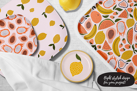 Exotic fruits seamless patterns in Patterns - product preview 1