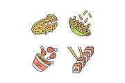 Fast food color icons set
