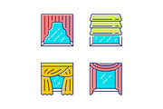 Window drapes color icons set