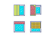 Window treatments color icons set