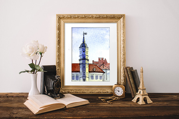 Watercolor old town landscapes in Illustrations - product preview 2