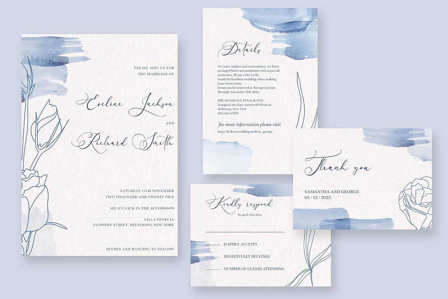Pastel blue watercolor Wedding Set in Wedding Templates - product preview 8