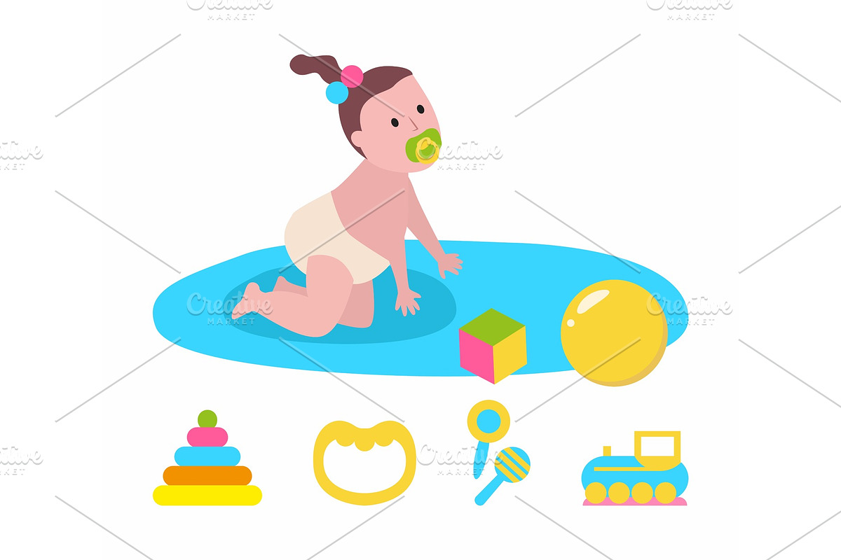 Baby Sitting on Playmat with Toys in Illustrations - product preview 8