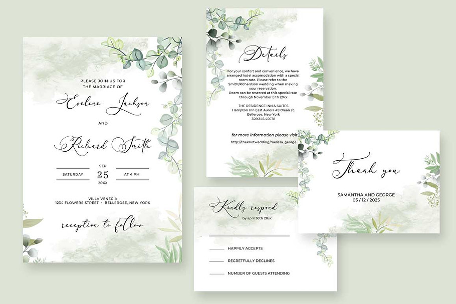 Greenery foliage Wedding Set in Wedding Templates - product preview 8