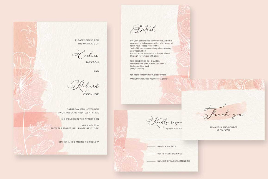 Aethereal pink powder Wedding suite in Wedding Templates - product preview 8