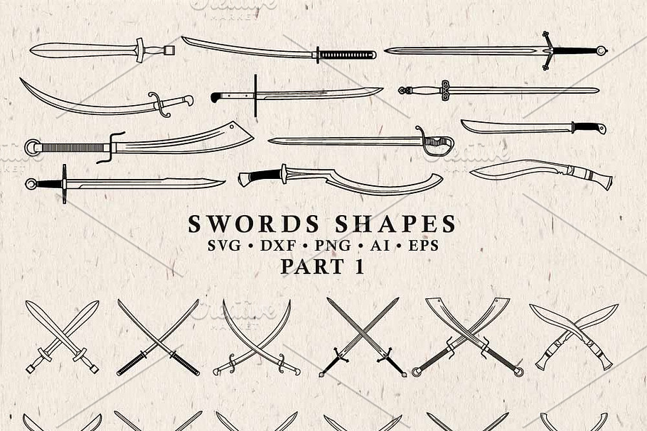 Sword Shapes & Crossed Swords Vector
