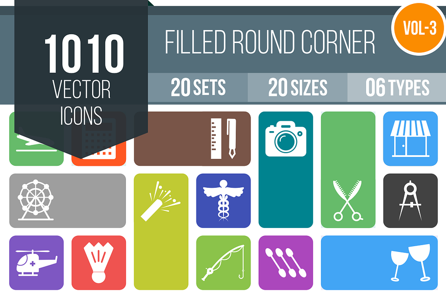1010 Filled Round Corner Icons (V3) in Graphics - product preview 8
