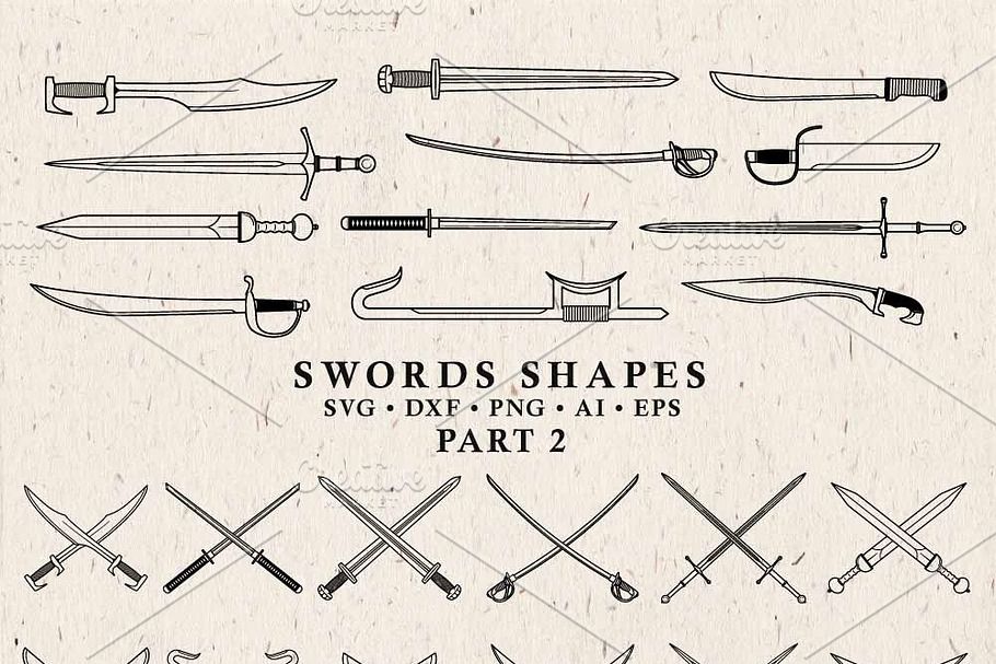 Sword Shapes & Crossed Swords Vector