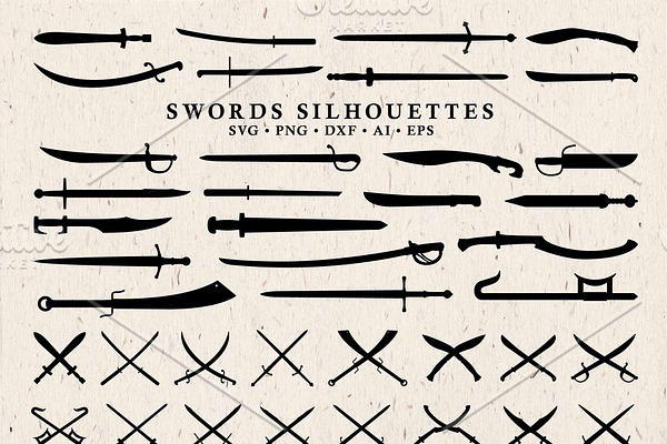 48 Swords Silhouettes Vector pack
