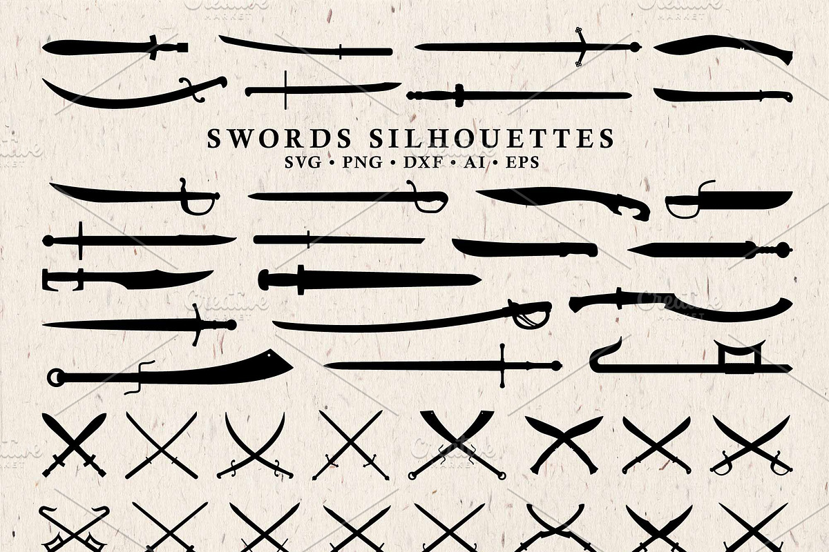 48 Swords Silhouettes Vector pack in Illustrations - product preview 8