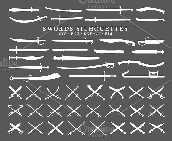 48 Swords Silhouettes Vector pack in Illustrations - product preview 1