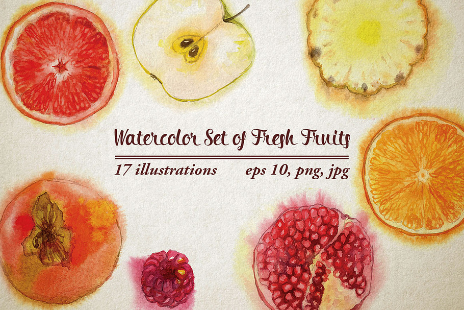 Watercolor Set of Fresh Fruits in Illustrations - product preview 8